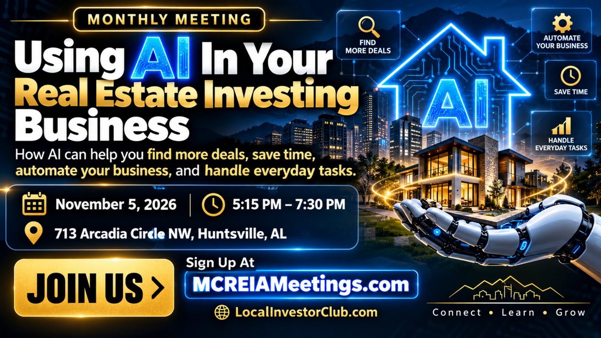 Image from the organizer’s page for Madison County REIA: Using AI In Your Real Estate Investing Business